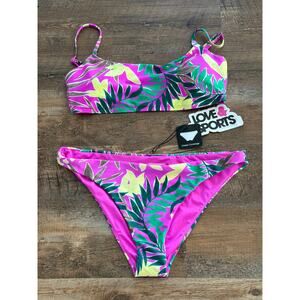 NWT  Love & Sports Tropical patterned bikini Lg 12/14